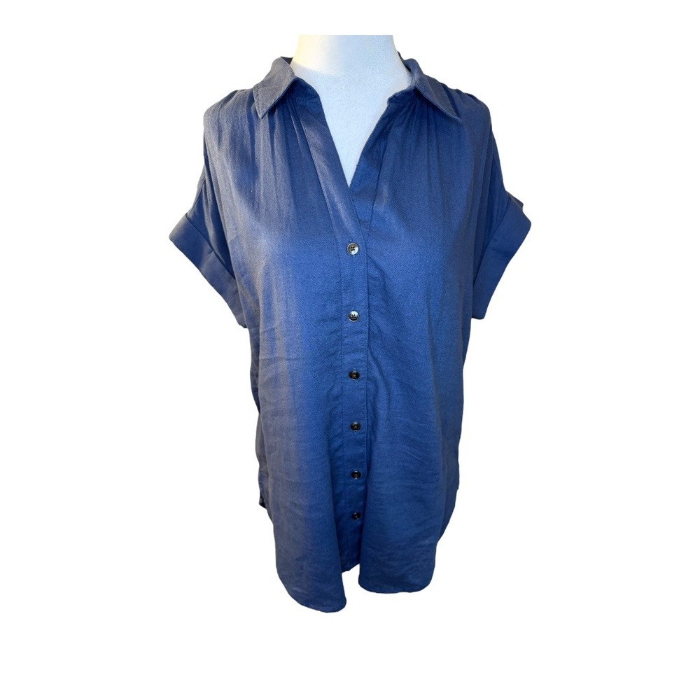 NEW Caslon Button-Down Top Short Sleeve Relaxed Fit Blue Ensign XS